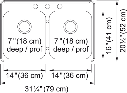 Kindred Reginox Drop In Sink - RDL2031-3 Stainless steel Kitchen Sink
