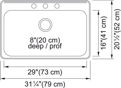 Kindred Steel Queen Drop In Sink QSLA2031-8-1N Stainless