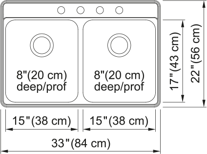 Kindred Creemore Drop In Sink CDLA3322-8-4CBN Stainless steel