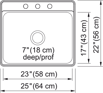Kindred Creemore Drop In Sink - CSLA2522-7-3N Stainless steel
