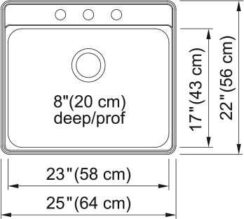 Kindred Creemore Drop In Sink CSLA2522-8-3CBN Stainless