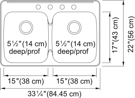 Kindred Reginox Drop In Sink - RDLA3322-55-4 Stainless steel