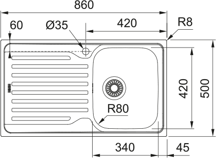 AZX611-86LHD Antea Single Bowl
