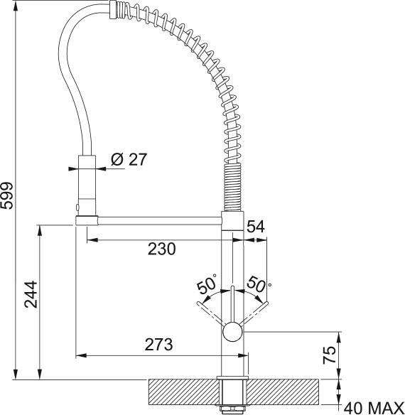 Tap OVERSIZE spray side HP chrome