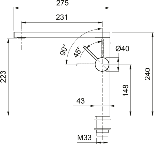 TAP CRYSTAL SWIVEL SPOUT SIDE LEVER HIGH