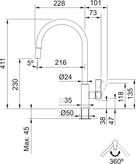 Tap Maris Nozzle Pull-Down Side HP CHR