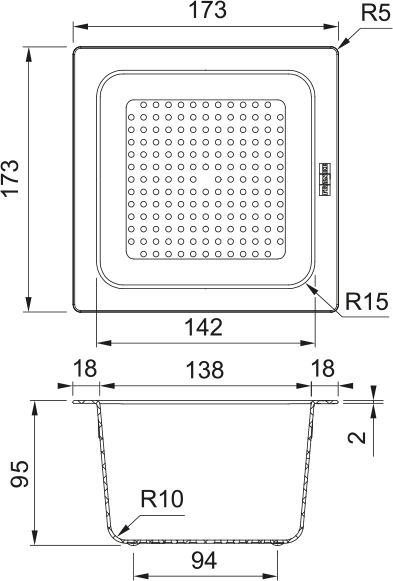 Panier égouttoir 173x173x95mm,