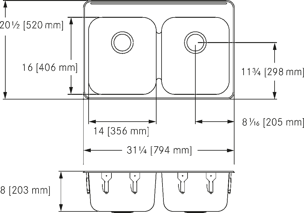 LBD6408-316P-1 Type 316 Lab double bowl