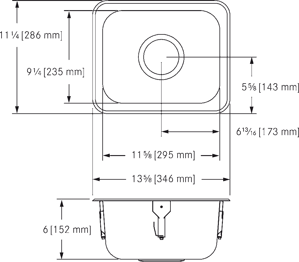 S9106-1 Single bowl, no ledge, 20 ga