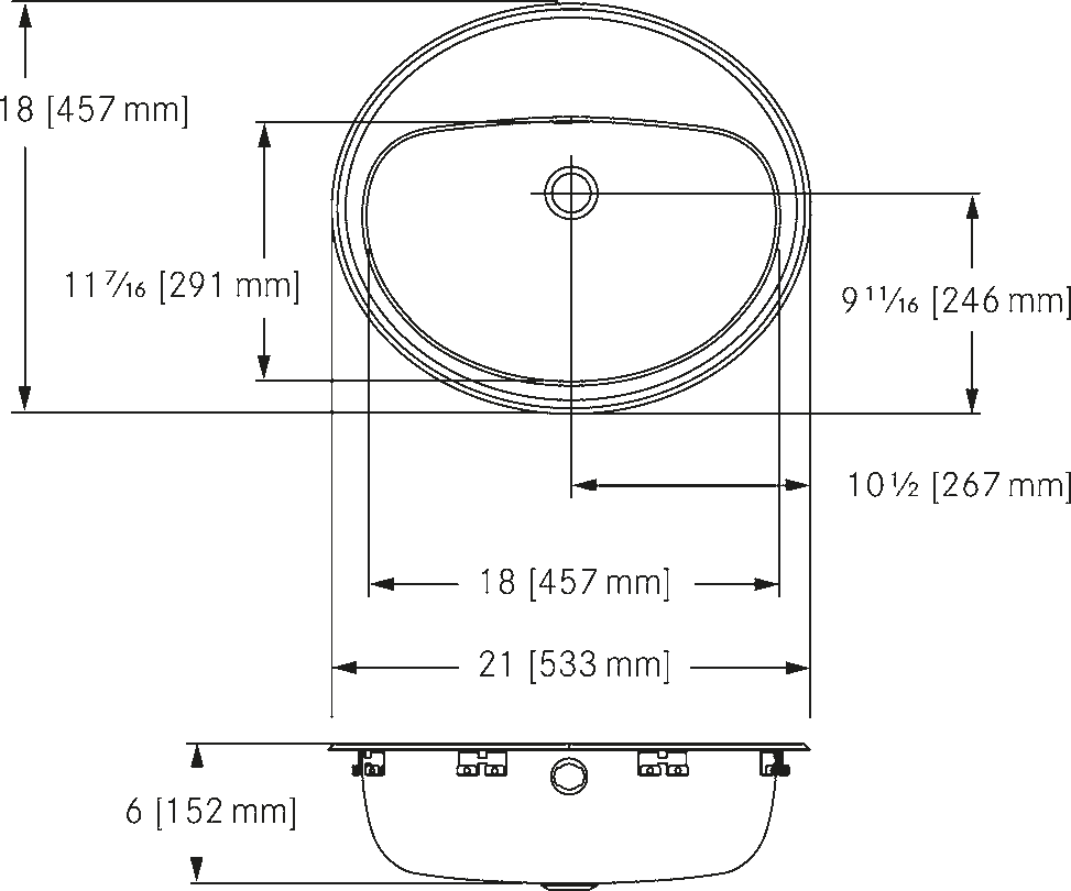 V1821-6-3 Vanity with ledge, 3 hole