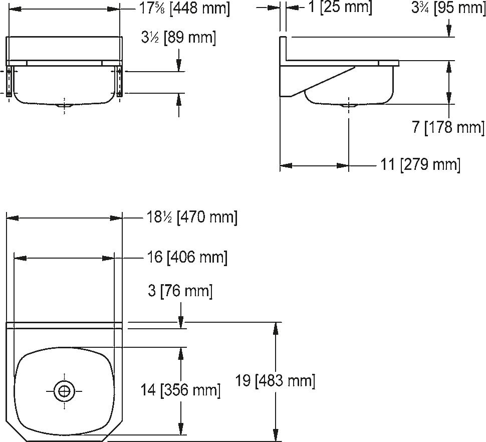 WHB1819-316-3 Type 316 wall hung basin