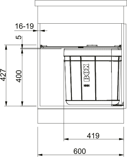 POUBELLE SORTER SOLO 600 1 BAC 40L